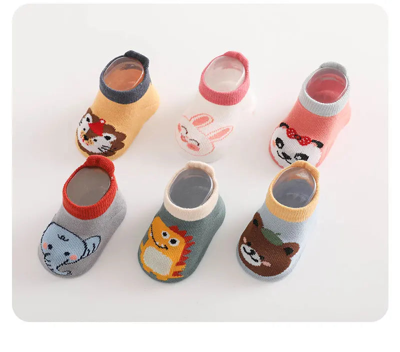 6 Pairs Spring Summer Kids Cotton Socks Children Autumn Cute Cartoon Animal Pattern Comfy Breathable Baby Non-slip Floor Socks