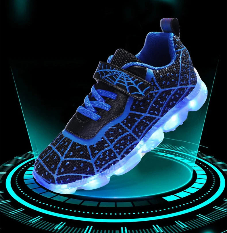 Disney Children Luminous PU Leather Red Shoes For Boys Girls LED Lighted Soft Baby Kids Sneakers Infant Tennis Size 25-35