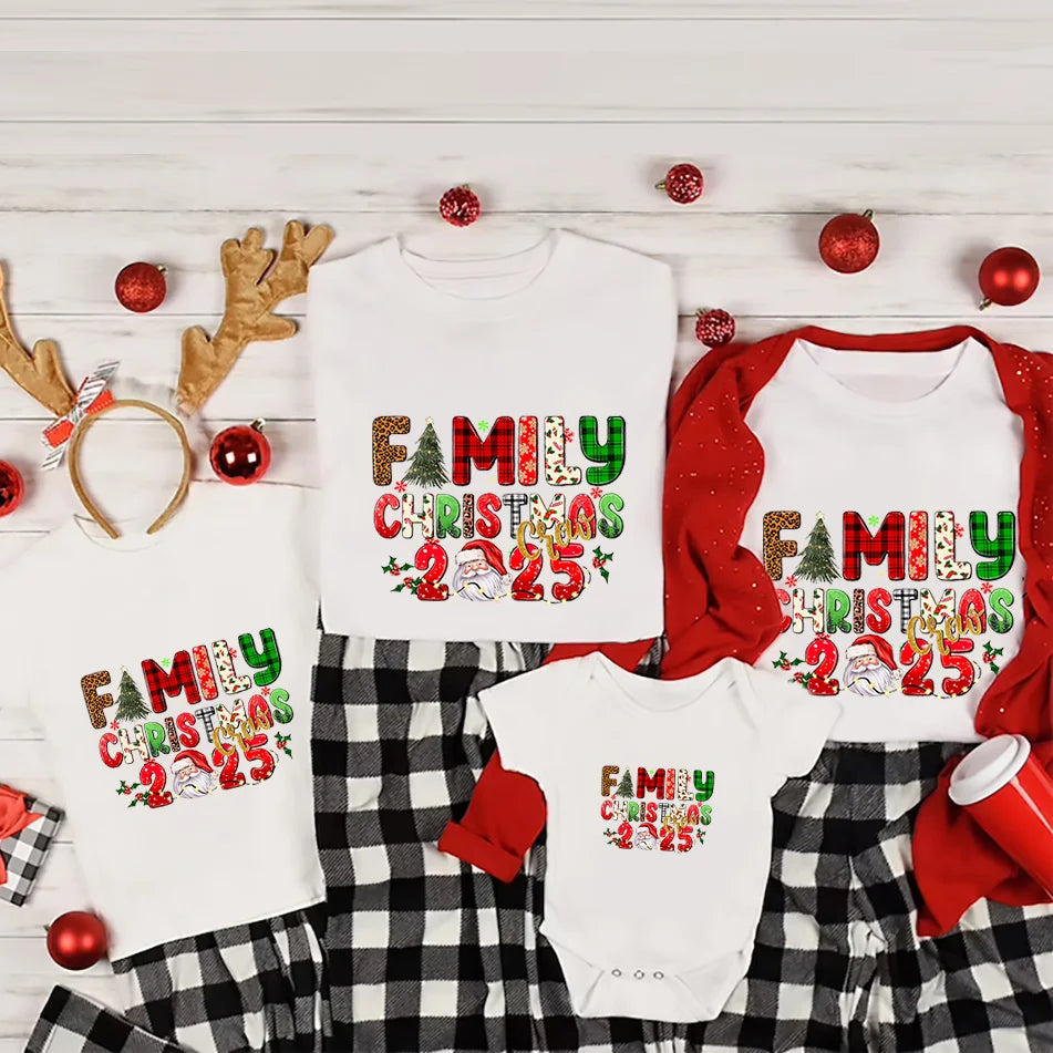 Family Christmas Crew 2025 Matching Shirt Christmas New Year Family Short Sleeve Tees Shirt Outfit Holiday Clothing Xmas Gift