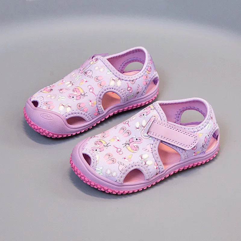 Kids'Sandals Canvas Prehobbler Baby Summer Beach Shoes Printing For Children Breathable Anti-slip Purple Blue Shoes Size 21-31