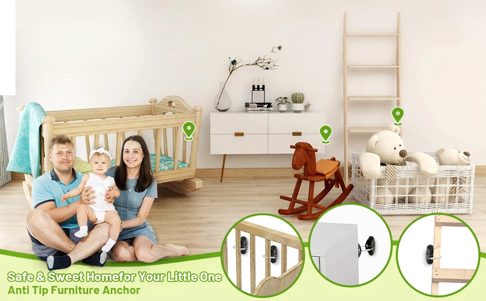 Furniture Anchors Furniture Straps for Baby Proofing Prevent Falling Anti Tip Earthquake Straps for Child Toddlers Kids Safety