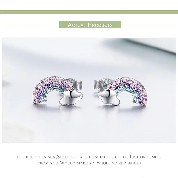 Bamoer 925 Sterling Silver Luxury Girl Earrings Rainbow Butterfy Cute Fancy Funny Ear Stud Original for Women Party Fine Jewelry