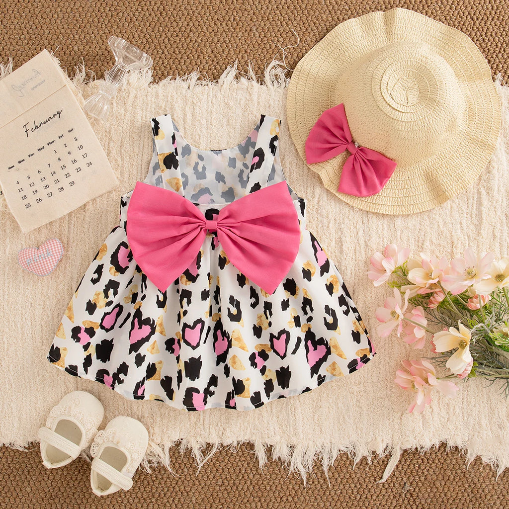 Summer New Sweet Bow Baby Girl Dress, Cute And Caring Children'S Clothes With Free Hat Suitable For Babies Aged 6-24 Months