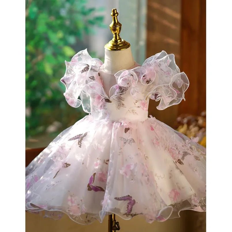 Children's Princess Evening Gown Fashionable Printed Ruffle Design Wedding Birthday Baptism Easter Eid Party Girls Dresses A2598