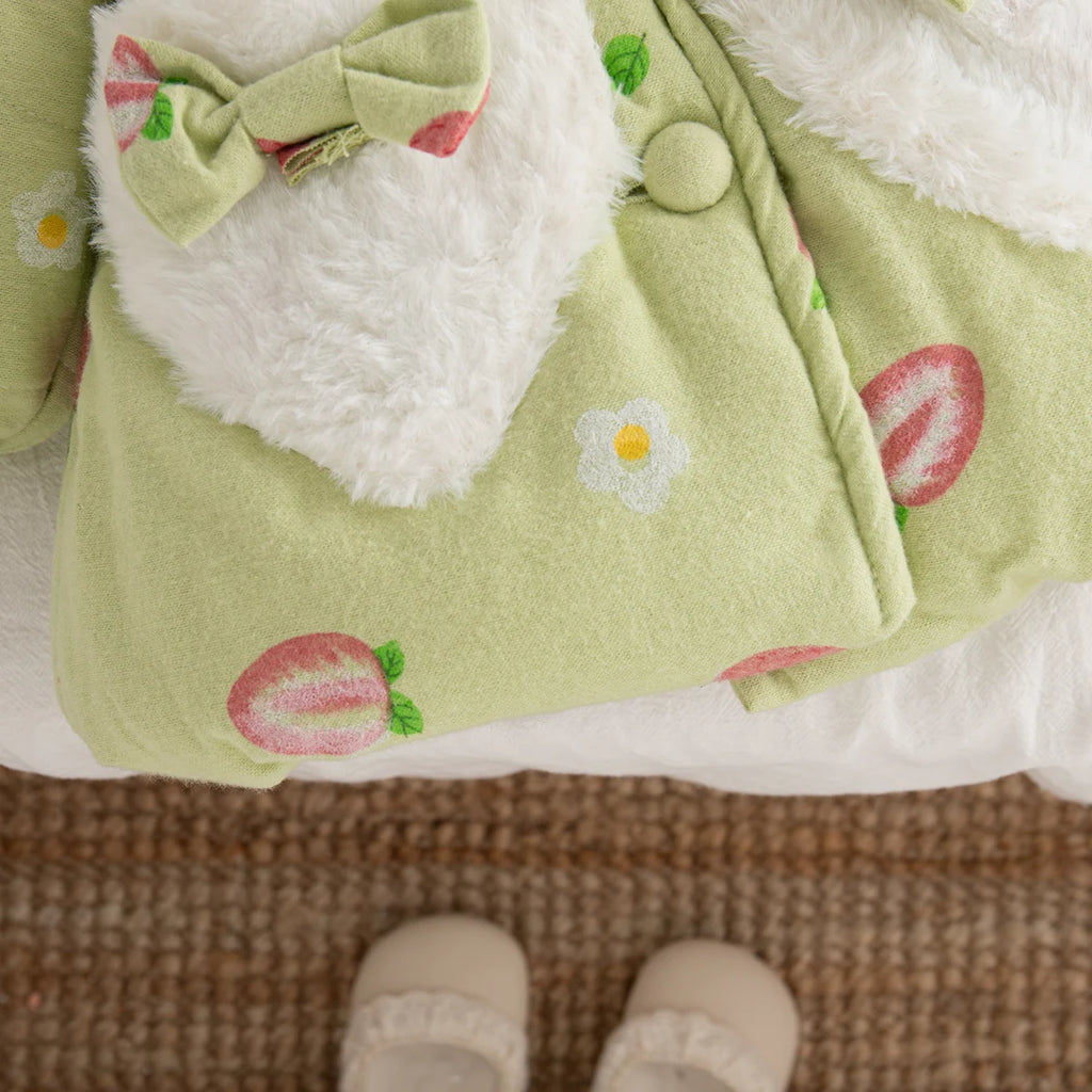 Winter New Sweet Strawberry Baby Girl Coat, Thick And Warm Cute Hat, Children'S Long Sleeved Clothes (9 Months -3 Years Old)