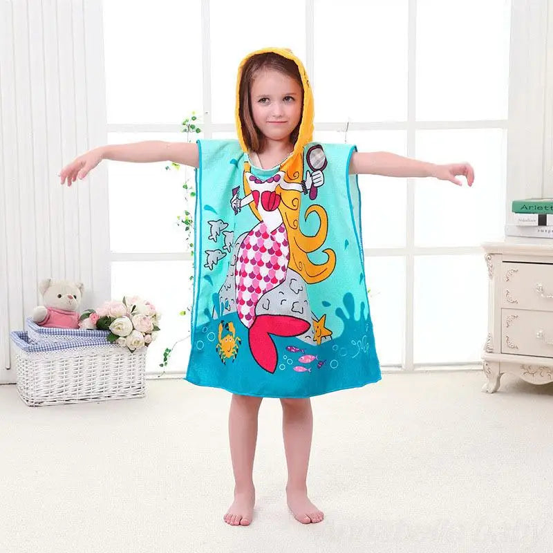 Children Hooded Cloak Beach Towel Kids Swimwear Bath Towel Robes For Boy Girl Toddler Baby Cloak Cape Microfiber Cotton Bathrobe