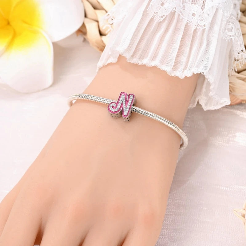Pink Girl Series 925 Sterling Silver Alphabet Charms Beads Cute Letter Fit Original Bracelet Bangle Necklace DIY Jewelry