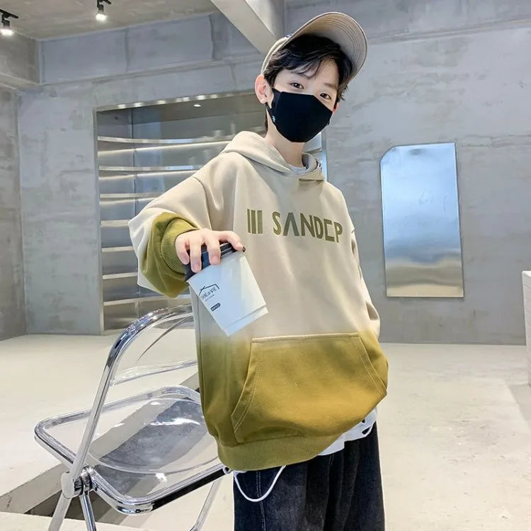 2025 Spring Autumn New Boys Mid-Large Size Trendy Stylish Eye-Catching Hooded Sweatshirt - Boys' Spring Streetwear Top