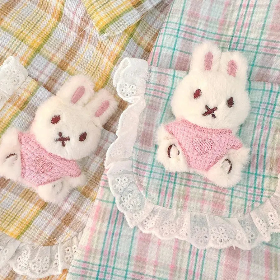Small Plaid Baby Girl Dress, Spring And Autumn New Cartoon Rabbit Children'S Long Sleeved Clothes (9 Months -3 Years Old)