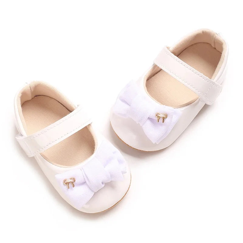 Infant Girls Bowknot Mary Jane Flats with Non-Slip Sole Cute Princess Dress Shoes for Newborns Adorable Crib Shoes
