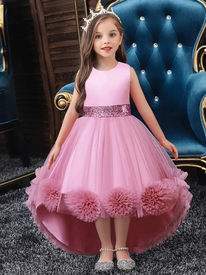 Girls Princess Dress Sleeveless Sequin Mesh Tutu Dress Performance Dress Wedding Flower Girls Dress For Evening Birthday #2038