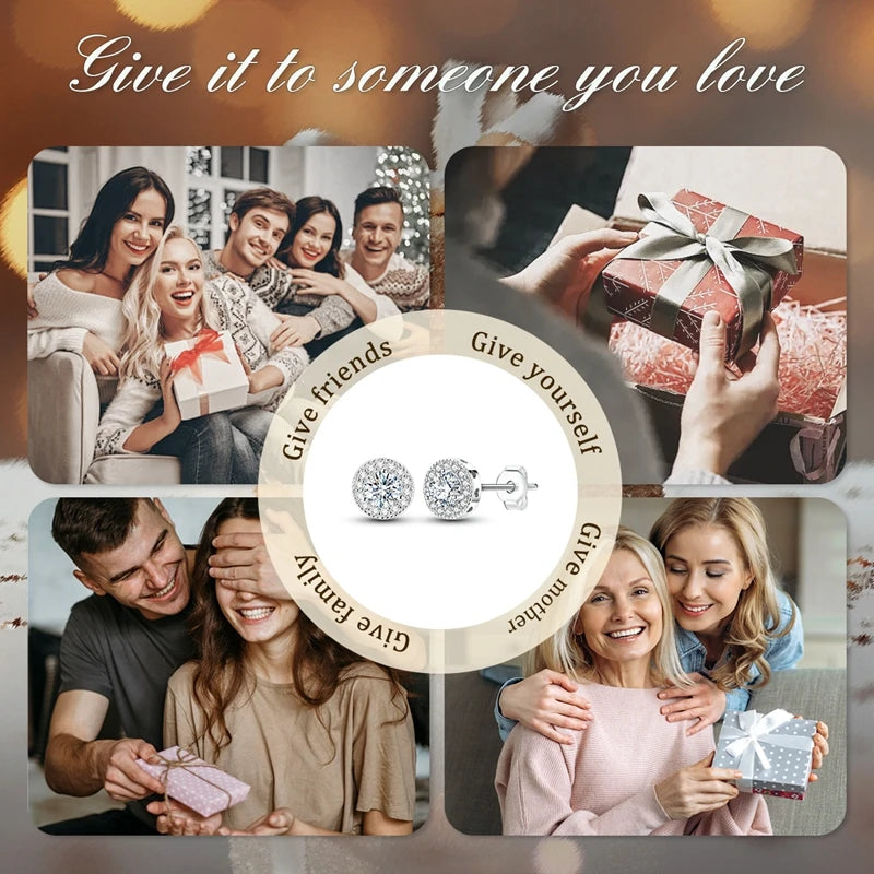 100% 925 Sterling Silver Classic Round Cut Moissanite Stud Earrings Ring Set Platinum Lab Diamond For Women Wedding Jewelry Gift