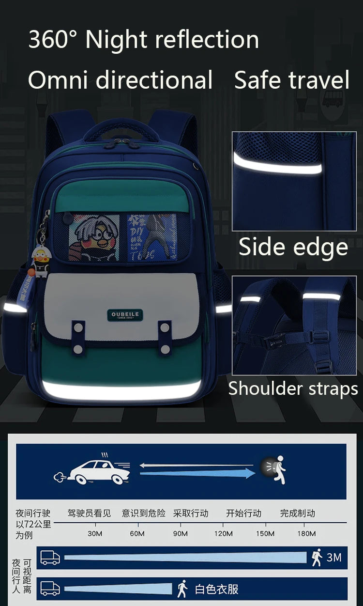 Neuer Kinderrucksack, modisches Design, farblich abgesetzt, leicht, hochwertig, Schulrucksack für Jungen und Mädchen, grün