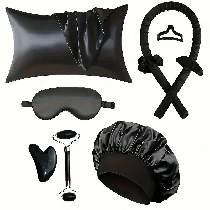 Styling Kit - Heatless Silk Curler with Sleeping Mask and Shower Cap for Women and Girls Beauty Kit for Travel and Home