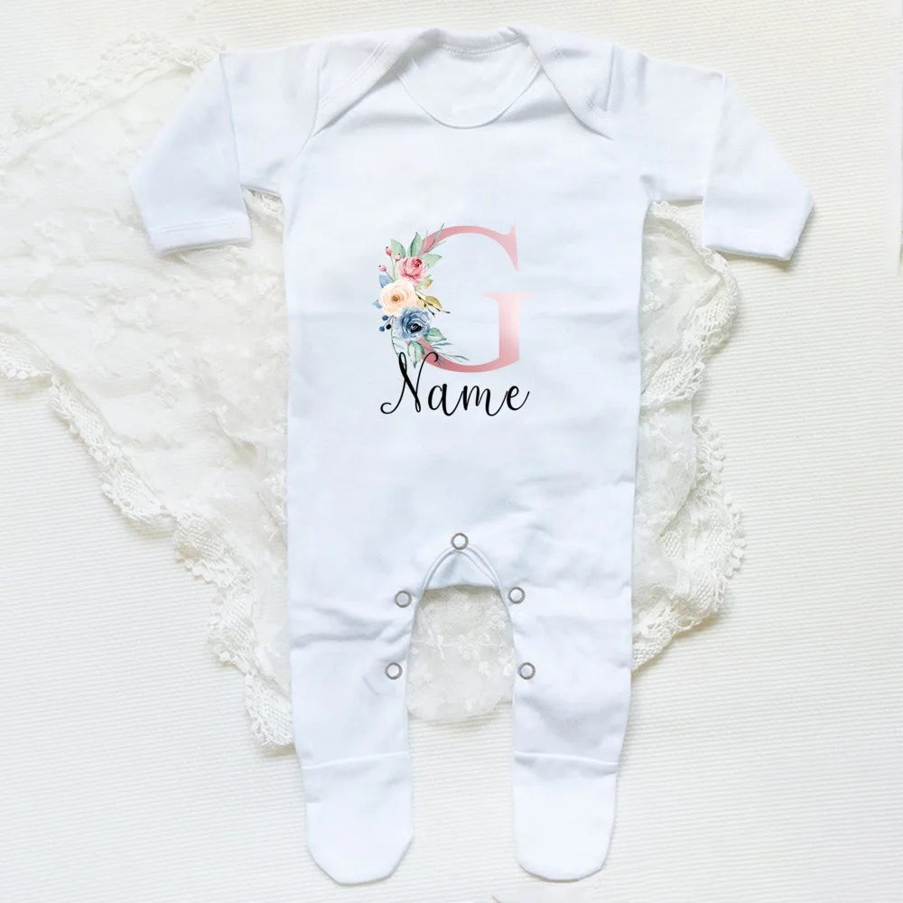 Personalised Babygrow Sleepsuit Flower Initial Infant Romper Baby Coming Home Outfit Newbron Shower Gift Baby Girls Sleepsuit