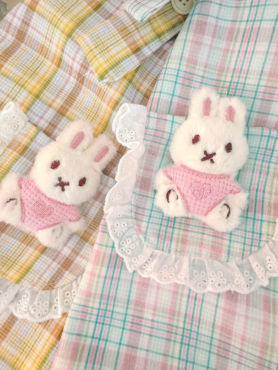 Small Plaid Baby Girl Dress, Spring And Autumn New Cartoon Rabbit Children'S Long Sleeved Clothes (9 Months -3 Years Old)