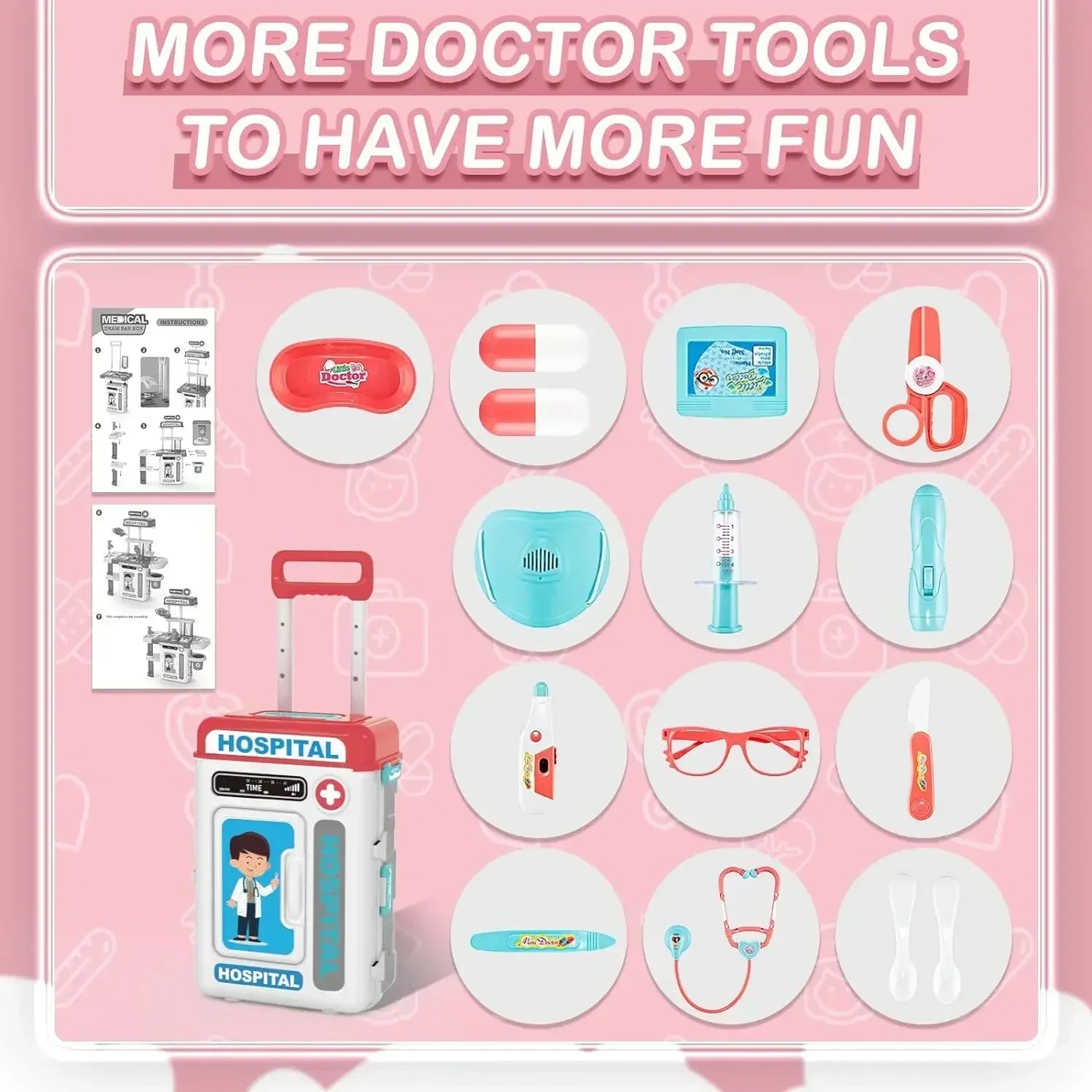 2 in 1 Doctor Kit for Kids Pretend Play Medical Station with Stethoscope Thermometer Sounds & Lights Doctor Toys for Boys Girls