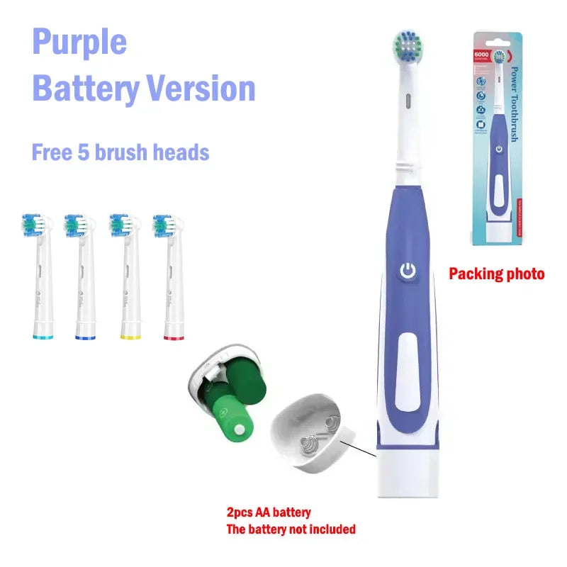 Electric Toothbrush Rounded 3D Heads Teeth Brush Soft Bristle Vibrate Rotation Gum Care Battery Power Teeth Whitening For Adults