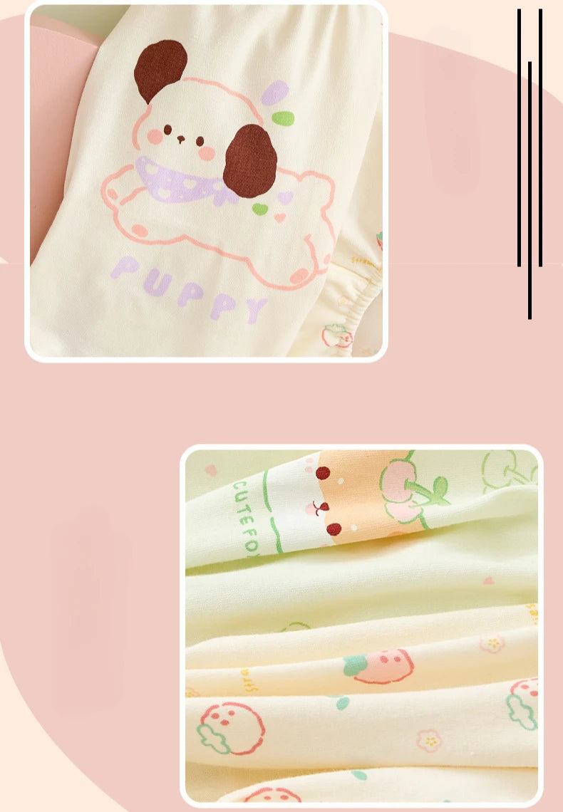 4PCS Cotton Soft Antibacterial Briefs for Girls Breathable Comfort Panties 3+y Young Children Clothing Kids Cute Print Underwear