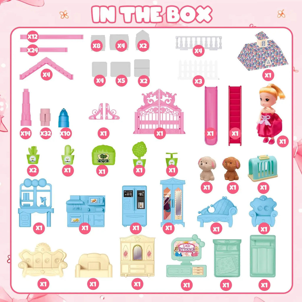 Doll House for Girls 2/8 Rooms Dollhouse with Dolls Figure Furnitures LED Light Toddler Playhouse Chrsitmas Gift for Kids Child