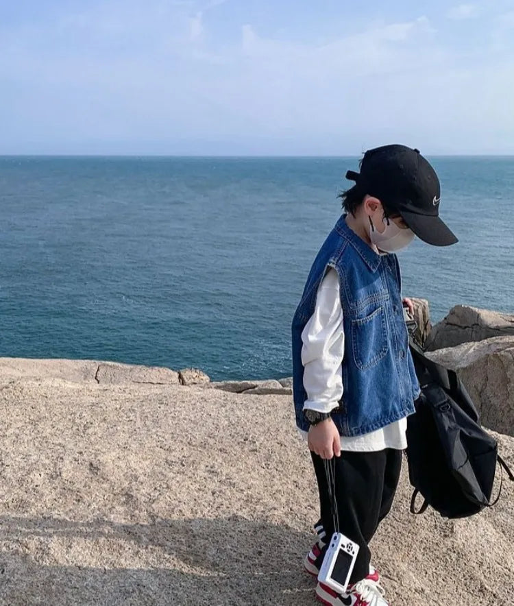 2025 New Boys Denim Vest Sleeveless Toddler Boys Spring Autumn Stylish Kids Jacket