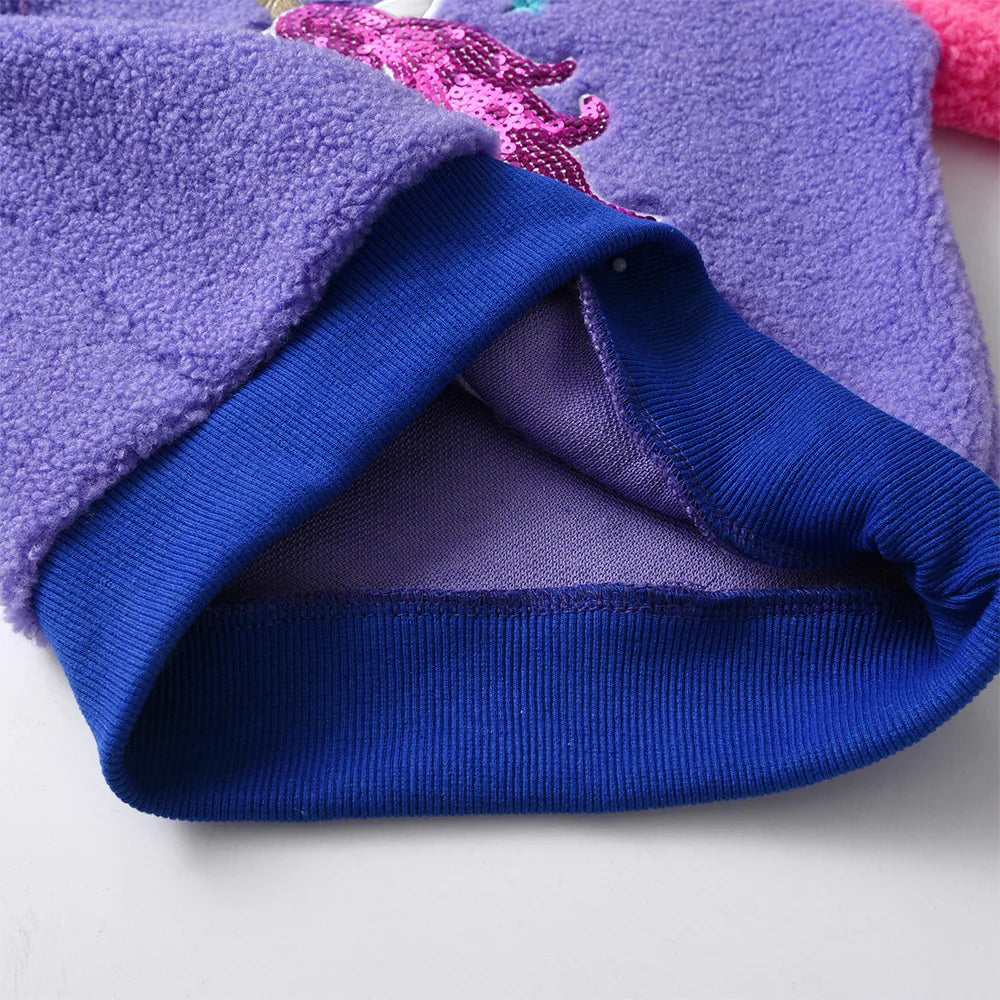 VIKITA Kids Fleece Thick Sweatshirt Girls Unicorn Sequined Cartoon Pullover Outerwear Kids Autumn Winter Warm Sports Sweatshirts