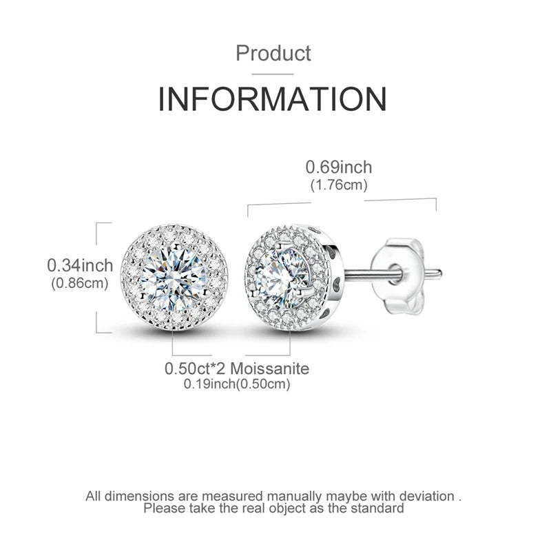 100% 925 Sterling Silver Classic Round Cut Moissanite Stud Earrings Ring Set Platinum Lab Diamond For Women Wedding Jewelry Gift