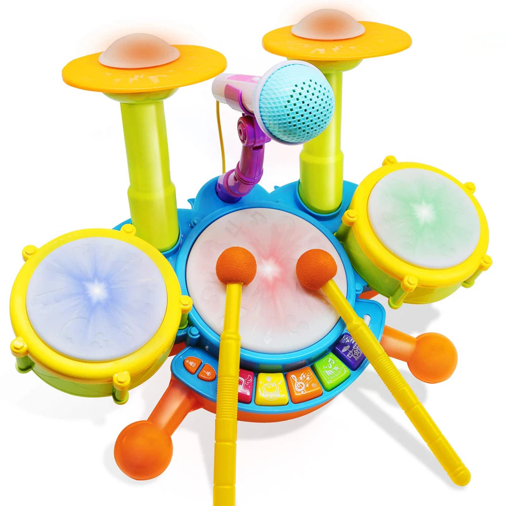 Kids Boy Girl Electric Drum Kit,Musical Instruments Learning Toys with 2 Drum Sticks Adjustable Microphone Birthday for Boys&Gir