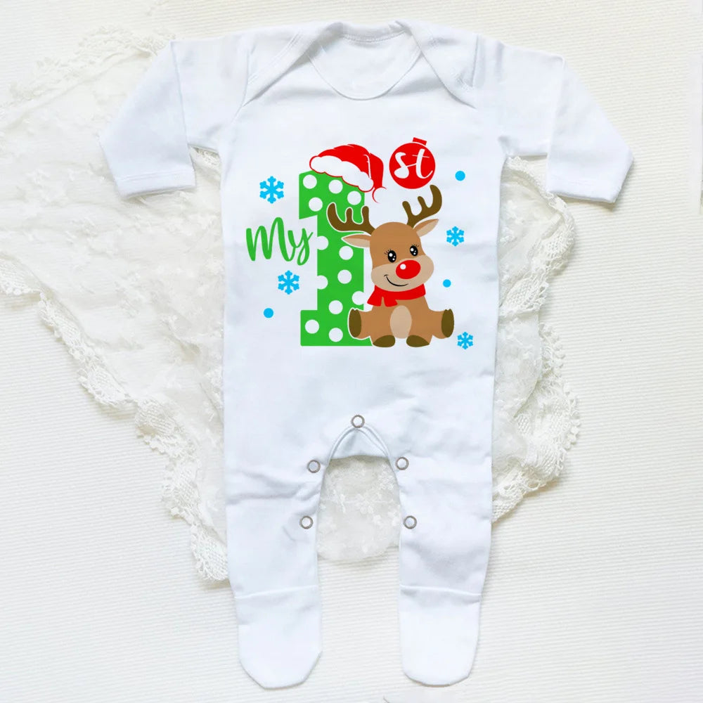 First Christmas Print Baby Sleepsuit Xmas Babygrow Sleepsuit Infant Christmas Gift Boys Girls Clothes Baby Coming Home Outfits