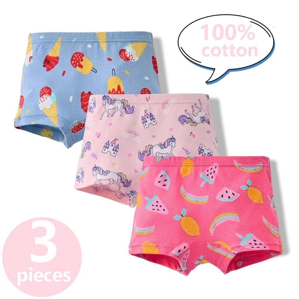 3/6 Pcs Children's Girls Panties Sets 100% Cotton Pretty Cartoon Unicorn Print Underwear For Girl Infant Undies Boxer Breathable