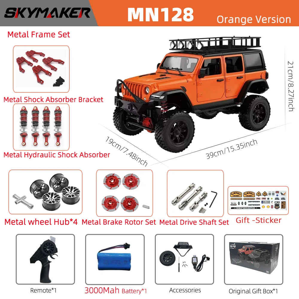 MN128 1/12 RC Car 4WD Jeep Model 2.4G Remote Control LED Light 4X4 Off Road 4WD Climbing RC Truck Electric Toy Car Gift for Boy