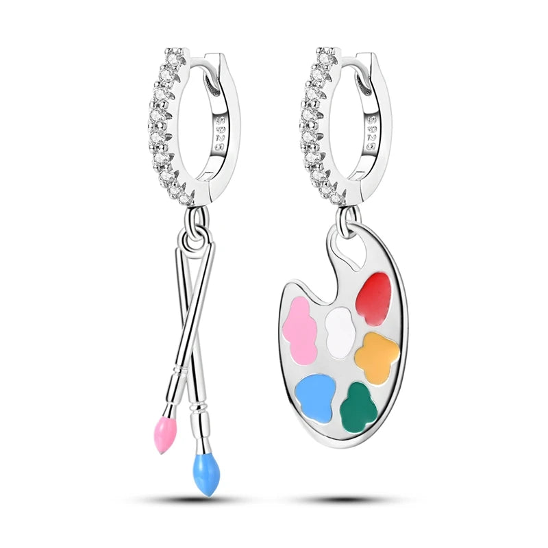 925 Sterling Silver Career Eardrop Musical Note Earrings Painter Microphone Earrings Fit For Women Workplace Birthday Gift