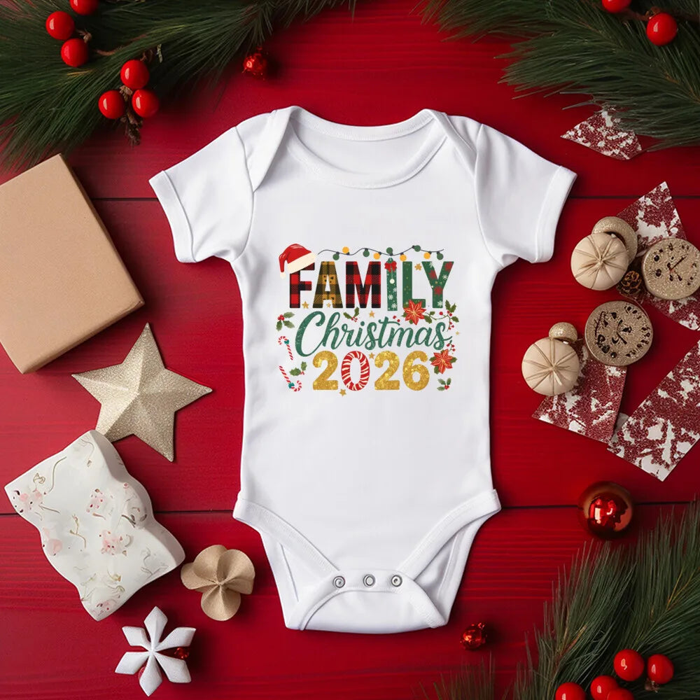 Family Christmas 2026 Printed Matching T-Shirt Family Matching Outfits Mom Dad Kids Shirt Baby Bodysuit Xmas Party Clothes
