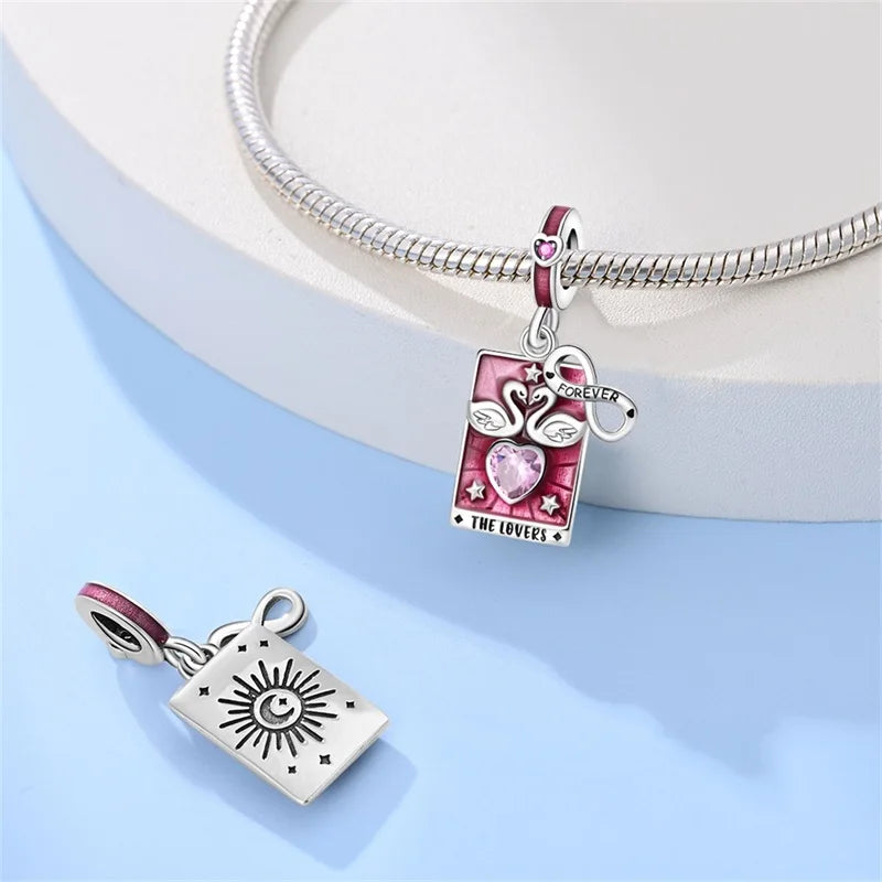 Hot Sale Charms Beads 925 Sterling Silver Pink Perfume Bottle Letter Luminous Firefly Tarot Card Beads Fit DIY Bracelets Jewelry