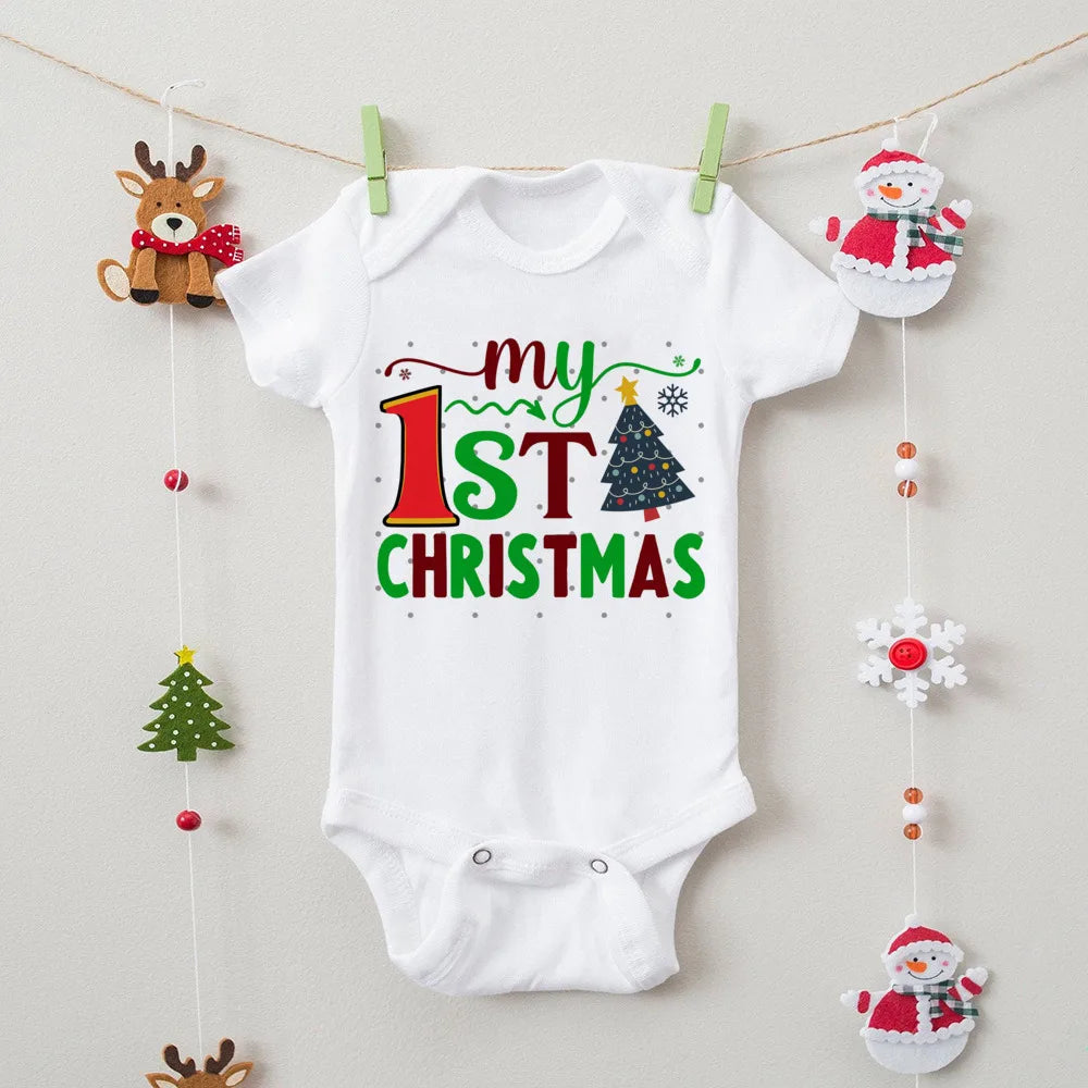 First Christmas Print Baby Bodysuits Boys Girls Xmas Cute Clothes Toddler Romper Newbron Christmas Gift Xmas Party Outfits