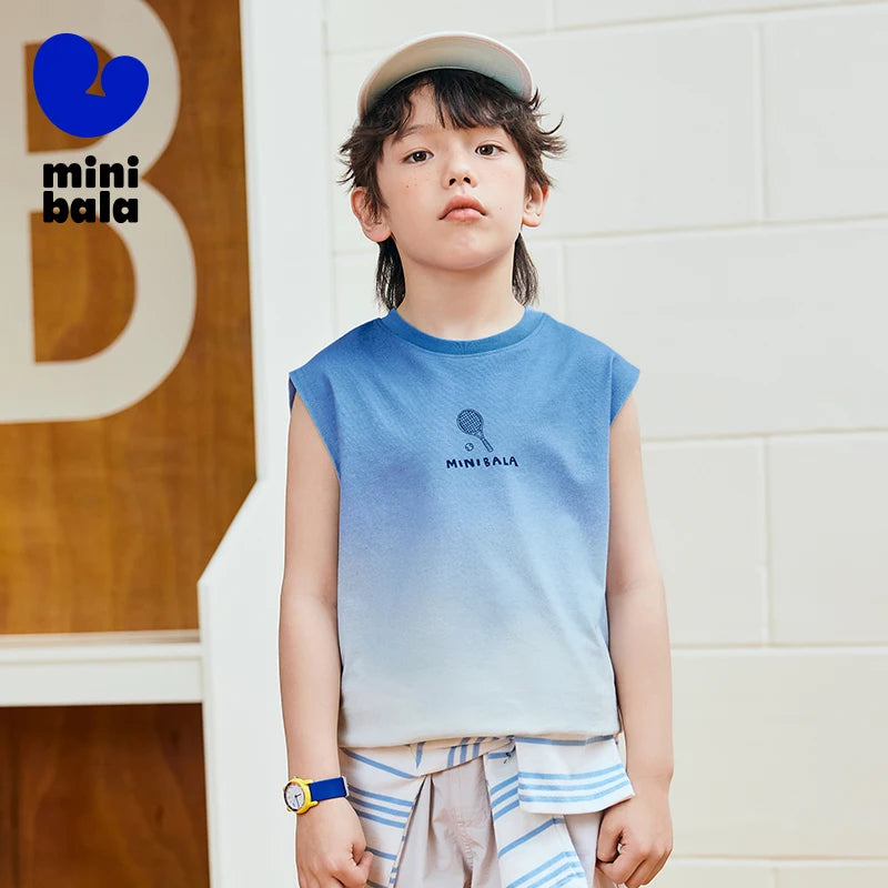 Mini Bala Boys Tank Top Summer New Cotton Tie-Dye Breathable Soft Skin-Friendly Base Layer for Kids