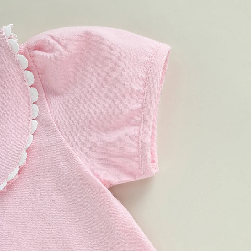 Adorable Baby Girl Summer T-Shirt with Cute Doll Collar and Stylish Contrast Color Short Sleeves for a Casual Look