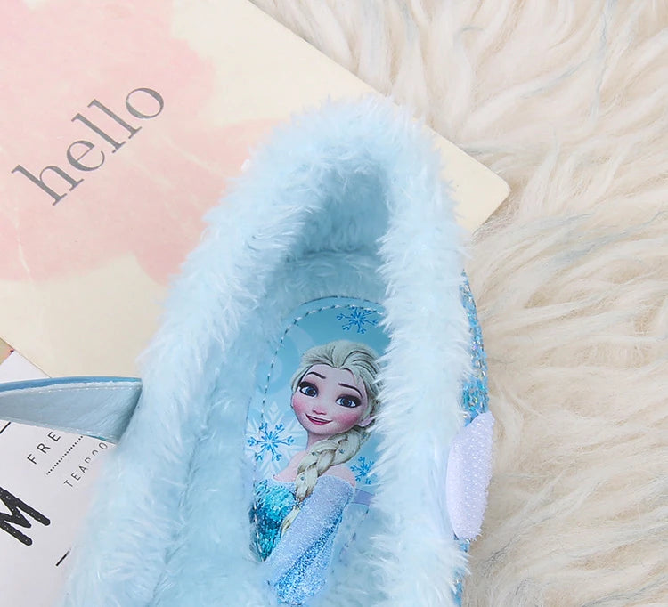 Disney Girls' Plush Slippers Frozen Cute Children's Princess Elsa Winter Cotton Slippers Baby Snow Home Pink Blue Shoes Size 23