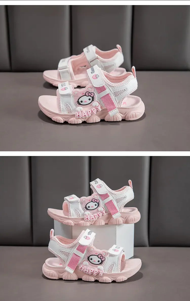 Summer Bestsellers Sanrio Kuromi's New Cute Color-blocked Flat Mesh Breathable and Anti-slip Cartoon Flip-flops for Girls