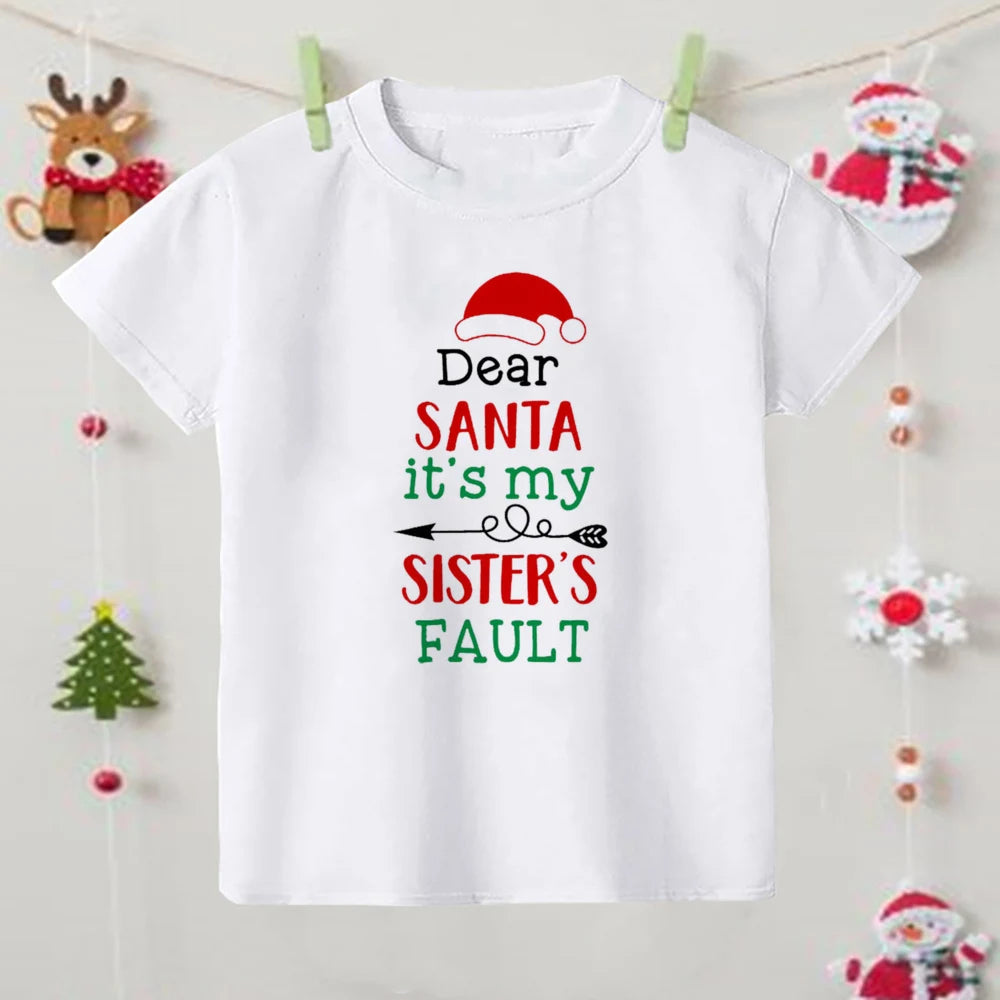 Christmas Children's T-shirt Xmas Party Gift Boys Girls Sibling T Shirt Outfits Clothes Kids T Shirts Cute Short Sleeve Tops Tee
