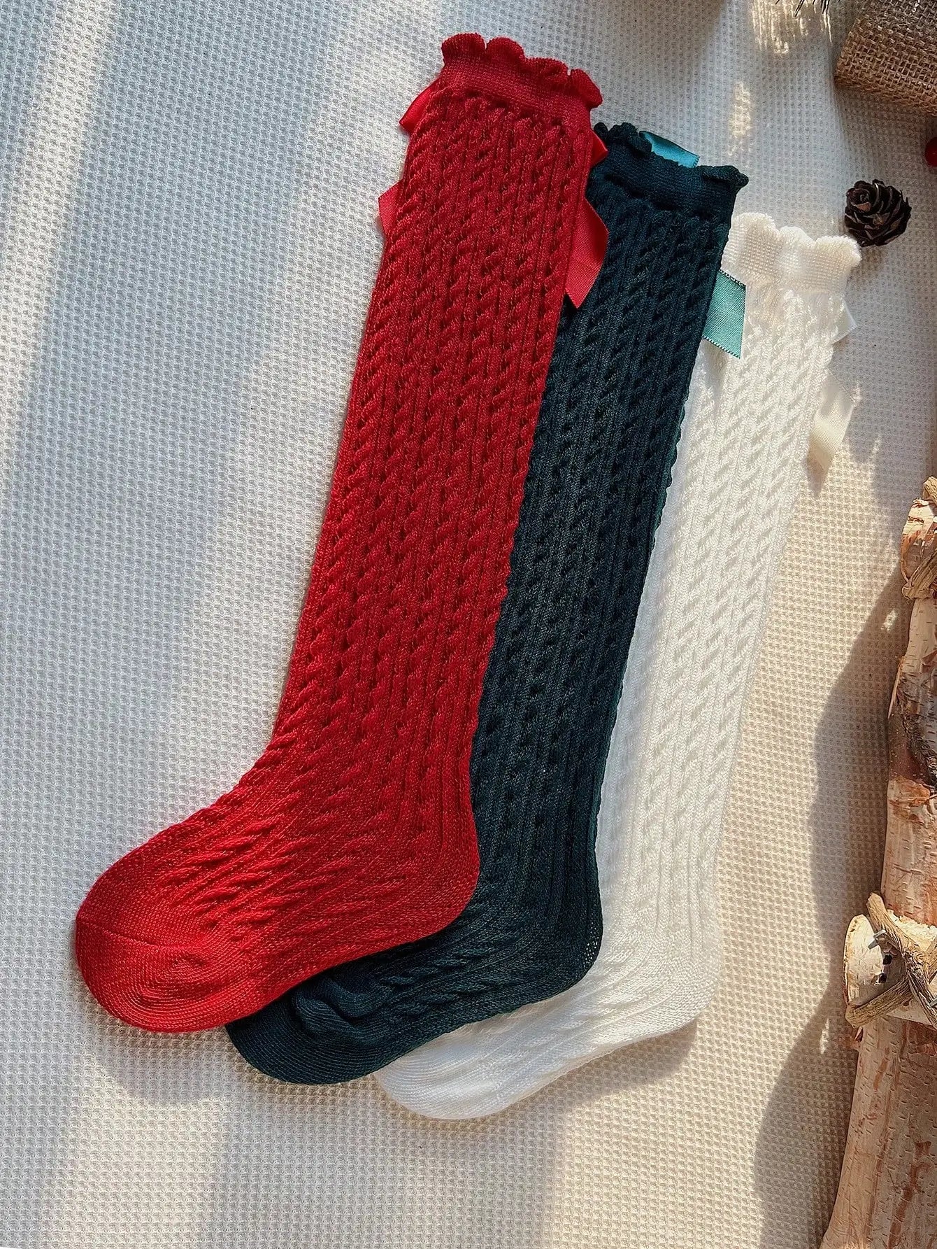 3pairs Girls Bow Decor Over The Calf Long Socks