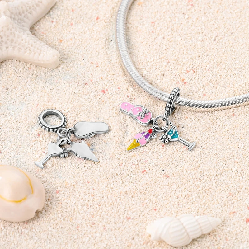 925 Sterling Silver Original Pink Ballet Shoes Charms Ballet Dancer Pendants For Women DIY Bead Fit Original Bracelet Necklace