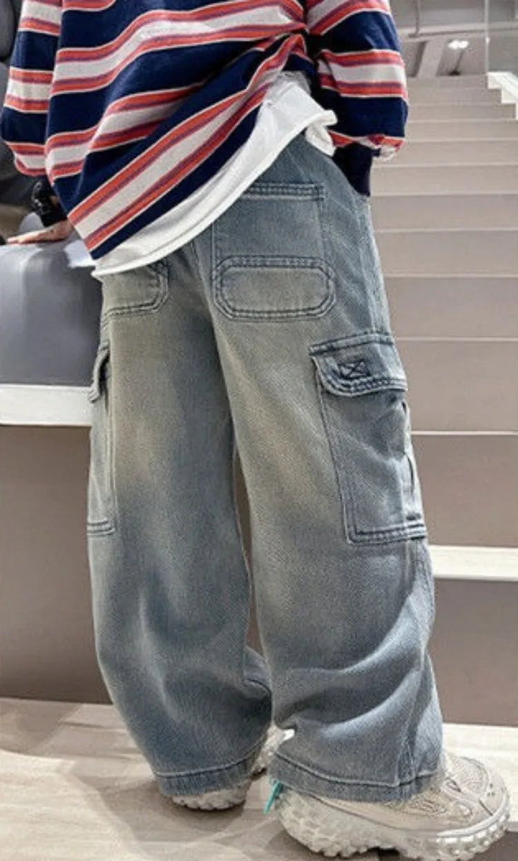 2025 Spring Autumn New Boys Loose Straight Jeans Lightweight Casual Pants for Tween Boys - Premium Denim Straight Leg Long Pants