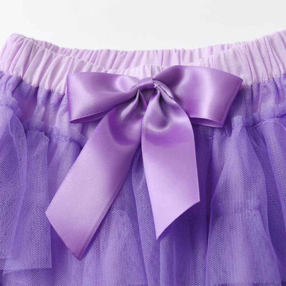 VIKITA Kids Mesh Tulle Layered Cake Tutu Skirt with Bow Knot Girls Mermaid Party Performance Casual Princess Mini Skirts 3-12Y