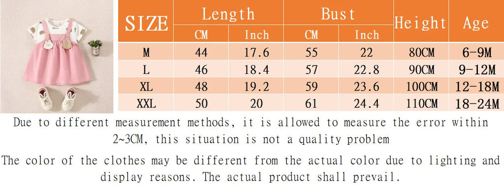 (6-24 Months) Summer New Small Bear Short Sleeved Baby Girl Dress, Fake Two Children'S Clothes