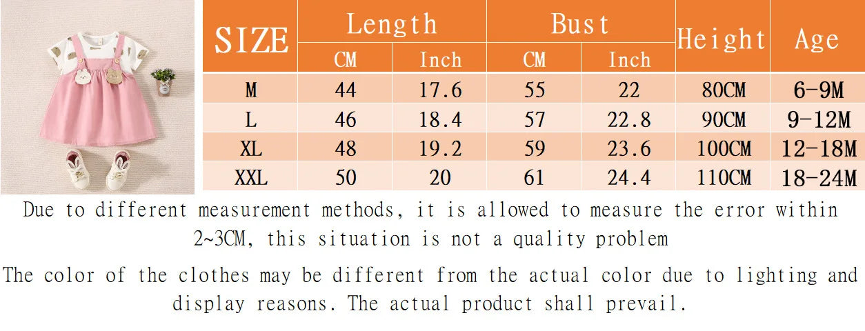 (6-24 Months) Summer New Small Bear Short Sleeved Baby Girl Dress, Fake Two Children'S Clothes