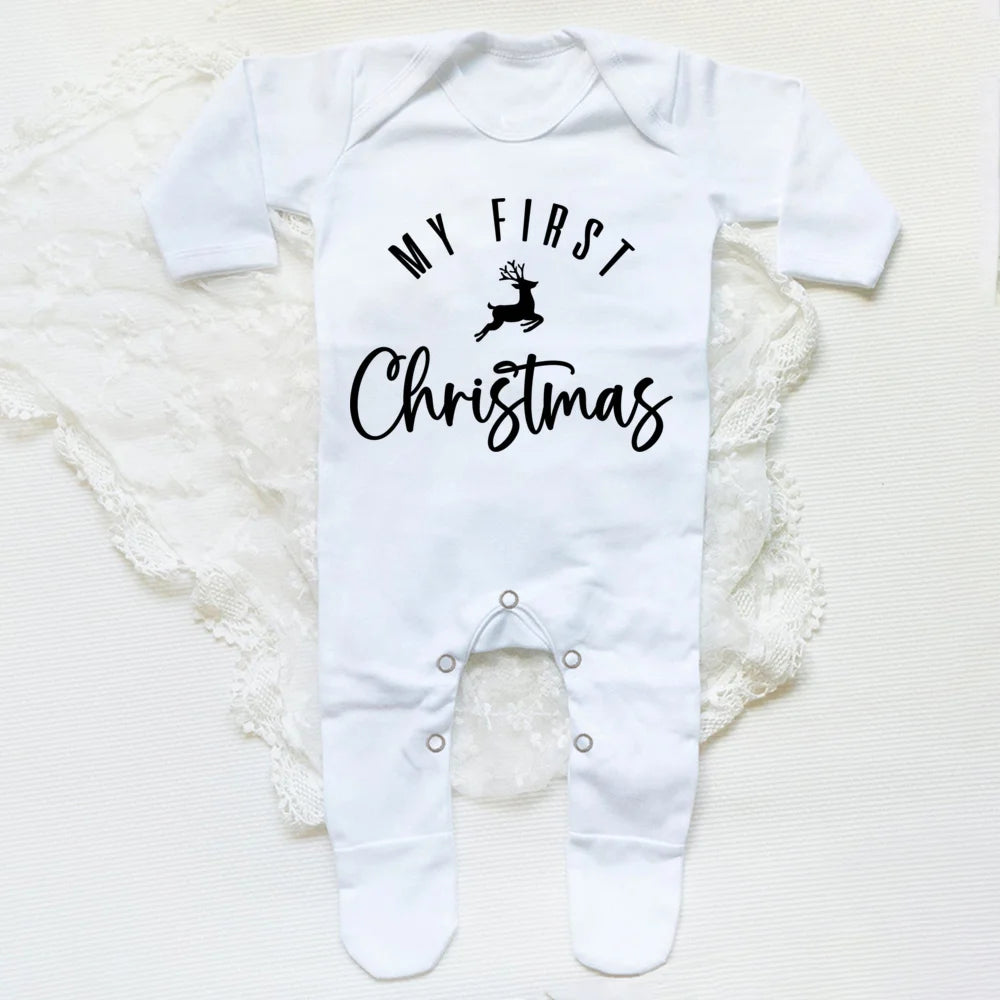 First Christmas Print Baby Sleepsuit Xmas Babygrow Sleepsuit Infant Christmas Gift Boys Girls Clothes Baby Coming Home Outfits