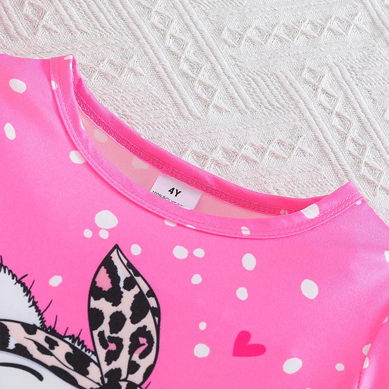 Baby Girls Clothing Set Summer New Kids Leopard Print Short Sleeve T-Shirt Shorts 2Pc Suit for 4-7Year Children Fashion Outfits