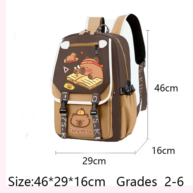 Kawaii Capybara Stylish Khaki Kid Backpack School Bag Casual Daypack Teens Boy Girl Shoulder Bag Children Schoolbag Backpack ﻿
