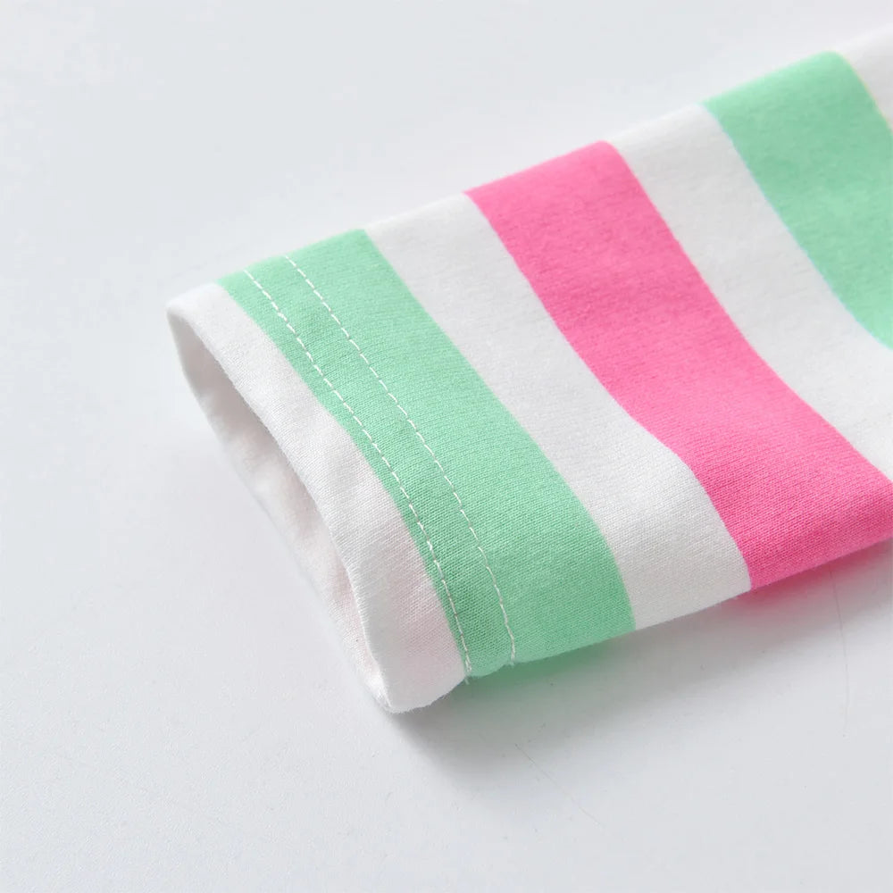 VIKITA Girls Hooded Dress Kids Licorne Appliqued Striped Dresses Girls Autumn Spring Long Sleeve Cotton Casual Straight Dress